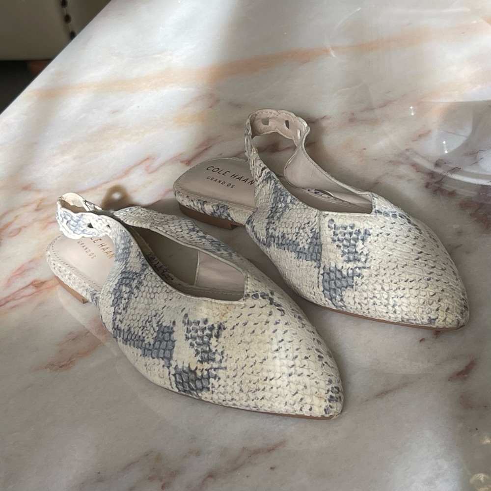 Cole Haan Women Ivory Beige Leather Merrit Skimmer Slingback Flats Sandals GUC - Picture 6 of 9